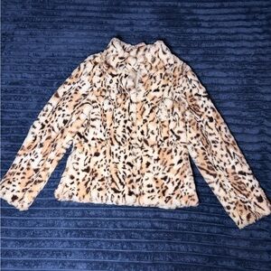 White House Black Market Cream Faux Fur Jacket